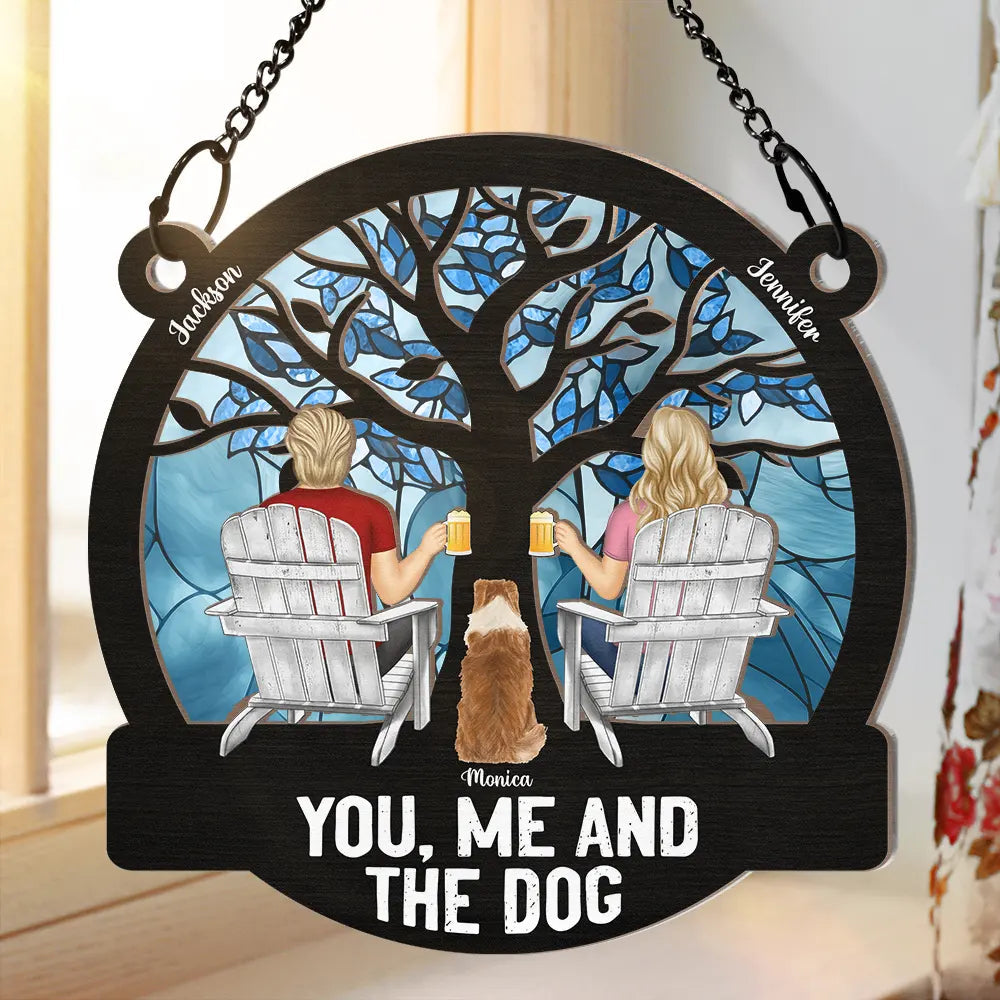"Raising a Toast Through the Seasons - Custom Couple & Dog Ornament, A Heartwarming Gift for Wife or Husband"