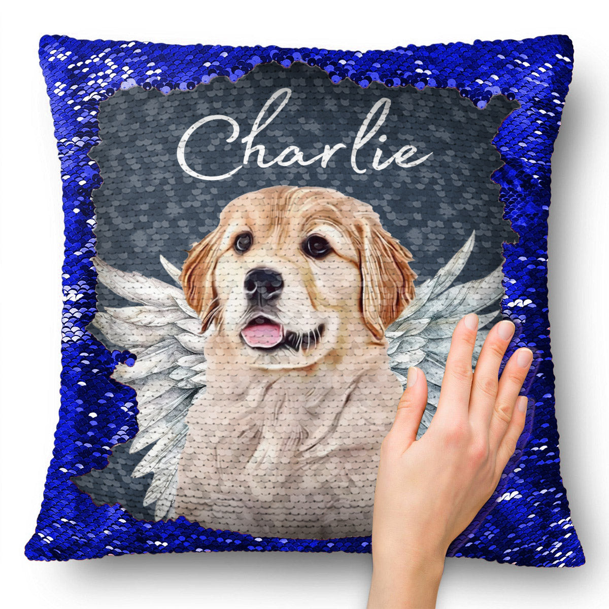 Dog Cat Angel Wings - Gift for dog lovers, cat lover, who lost dog, who lost cat - Personalized Sequin Pillow Cover