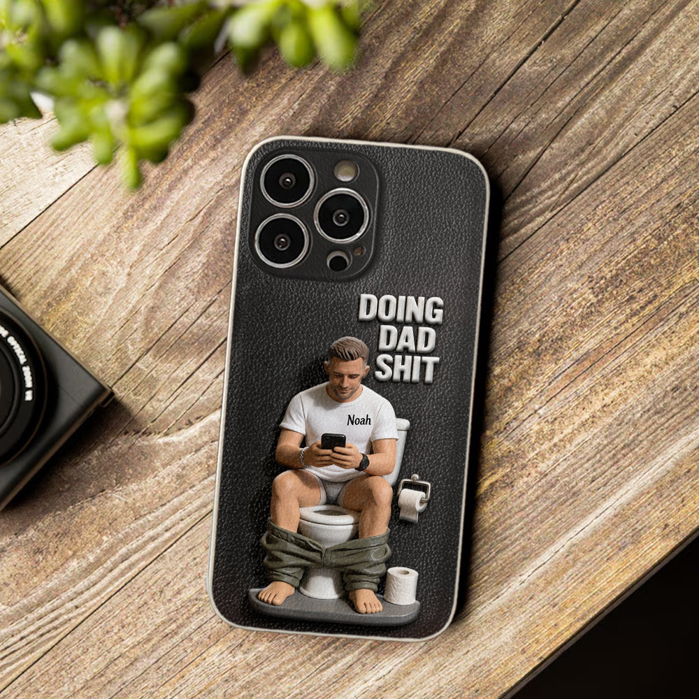 Doing Dad Shit - Personalized Father 3D Embossed Leather Phone Case