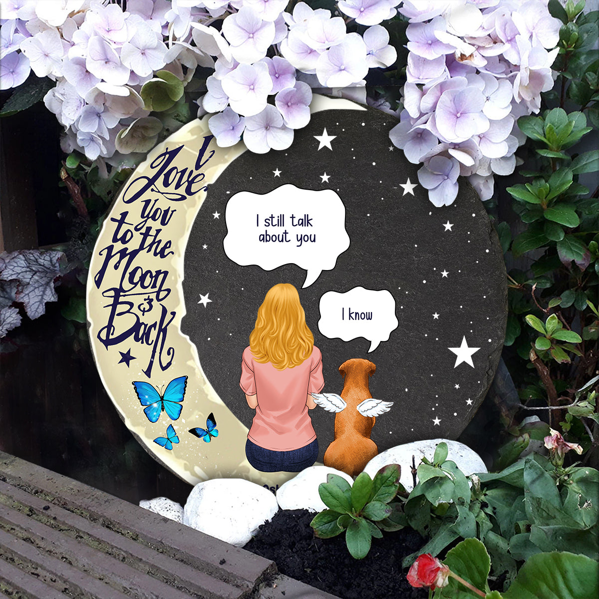I Love You To The Moon And Back - Personalized Dog Round Shaped Stone
