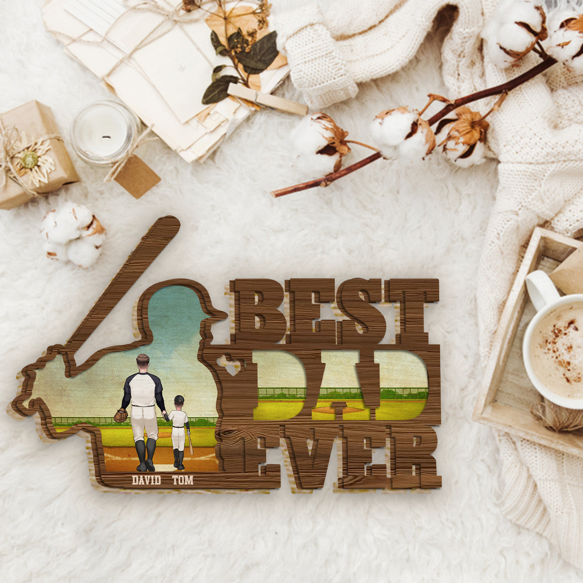 Best Dad Ever Baseball Dad - Personalized Baseball 2 Layered Wood Sign / Wood Plaque