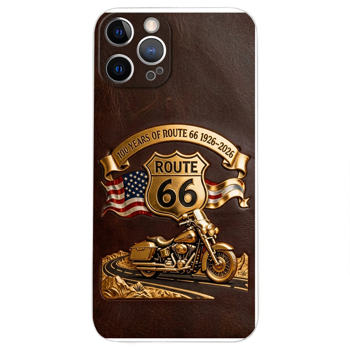 100 Years Of Route Personalized Gifts For Bikers - Personalized Biker 3D Embossed Leather Phone Case