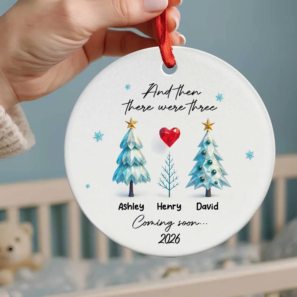 Personalized Expecting Parents Christmas Ornament, “And Then There Were Three/Five”, Baby Coming Soon Family Keepsake