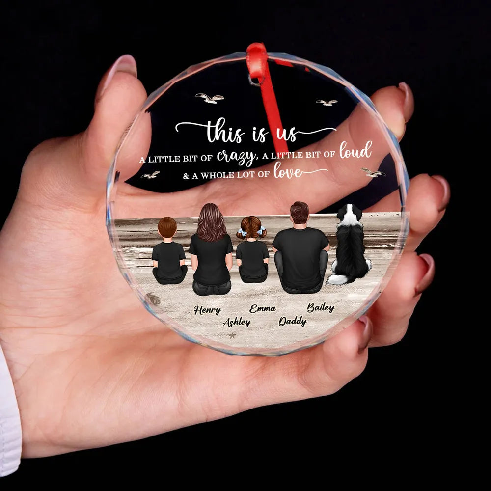 Crystal Ornament with Family Back View and Beach Scene, A Heartwarming Gift for Loved Ones