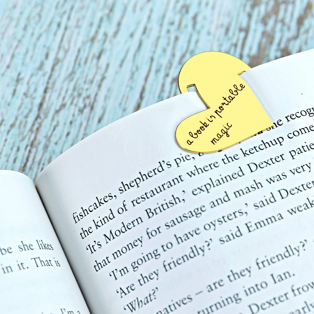 Any Message - Personalized Text Engraved Heart Metal Bookmark