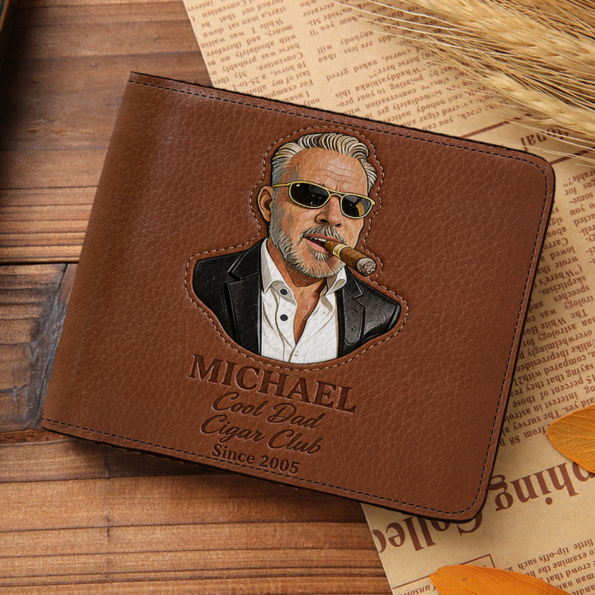 Dad Loves Cigars - Personalized Father Leather Wallet