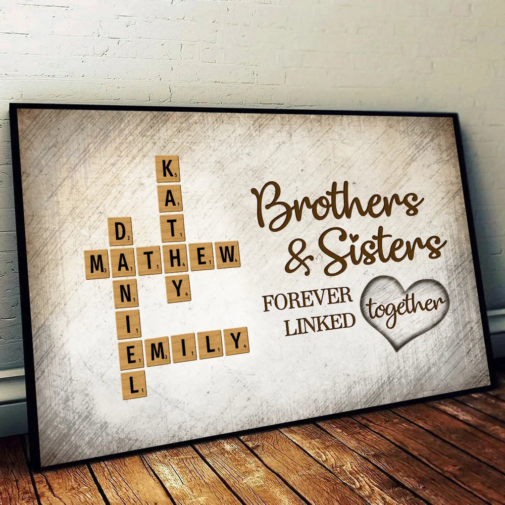 Personalized Brothers & Sisters Family Poster or Canvas – Scrabble Tile Design with Names, Perfect Gift for Siblings on Birthday or Family Reunion