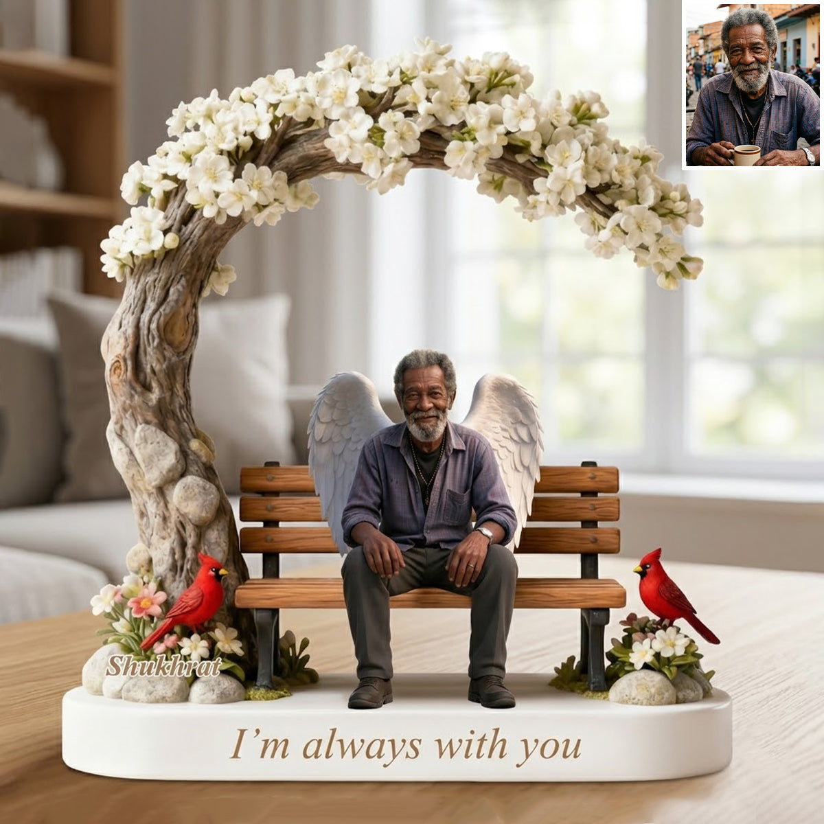 Custom Memorial Latin Grandpa Bench Figurine - Personalized Funeral Remembrance Diorama Statue, Sympathy Gift for Loss of Grandfather Family Keepsake