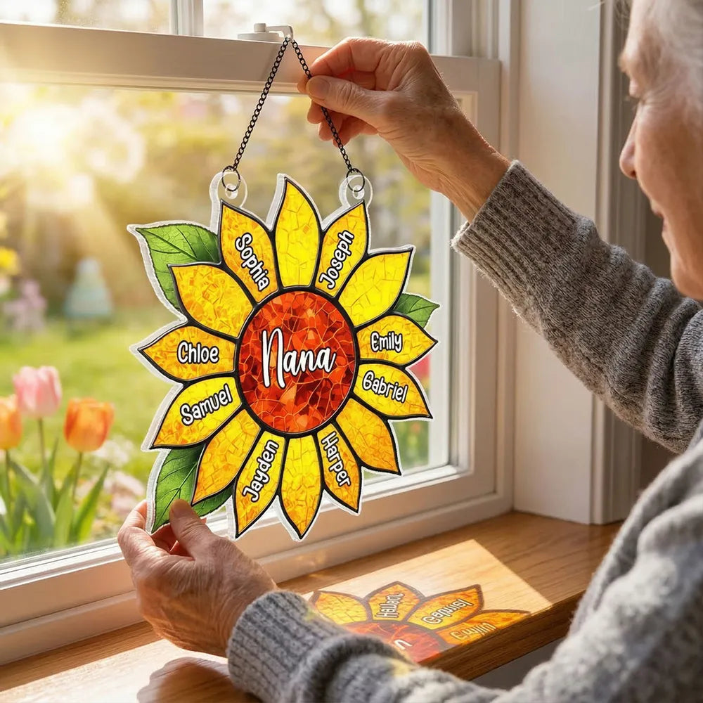 Personalized Sunflower Acrylic Suncatcher Ornament for Grandma Window Decor, Bright Sunlit Gift Full of Love