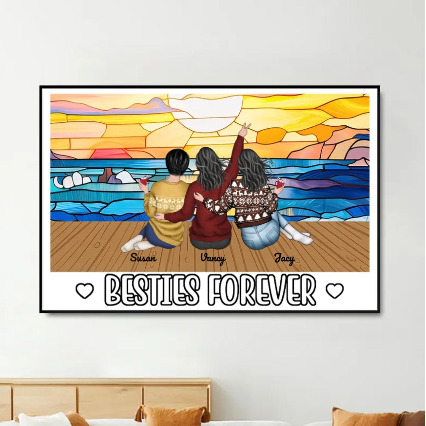 Besties Forever Personalized Ornament, Poster, Canvas, Keychain, Plaque, Pillow or Blanket, Wallet Card, Cup, Sign - A Perfect Gift for Sisters or Friends