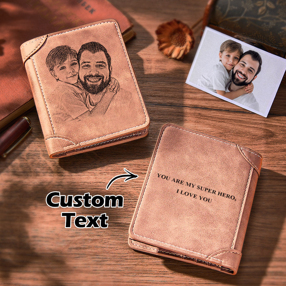 Any Photo And Text - Personalized Engraved Photo Leather Short Wallet