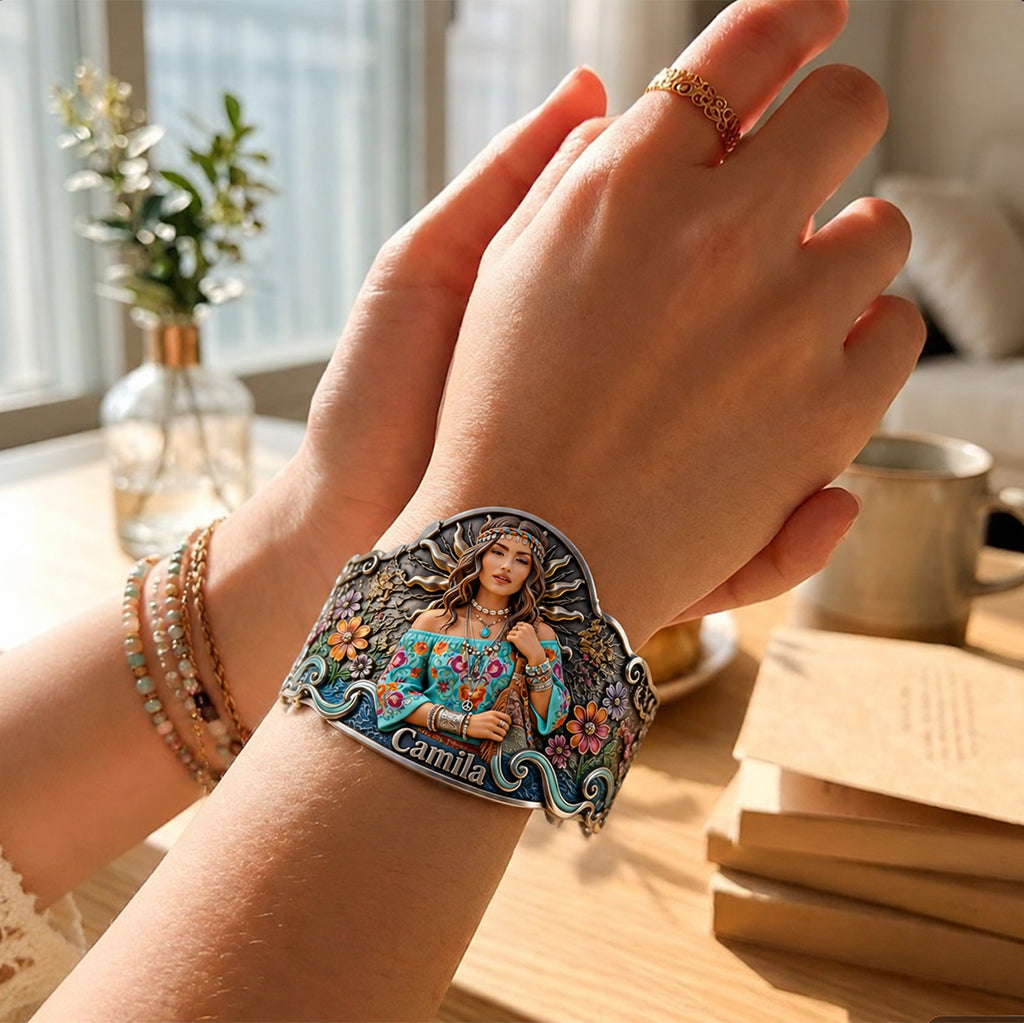 Any Photo Hippie Soul - Personalized Hippie Shaped Cuff Bracelet
