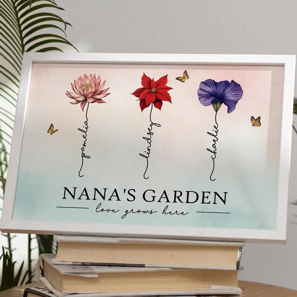 Grandma's Garden Love Grows Here Beautiful Birth Month Flower Gift For Grandma Mom Personalized Cup or Poster or Canvas, Keychain, Plaque, Wallet Card, Pillow