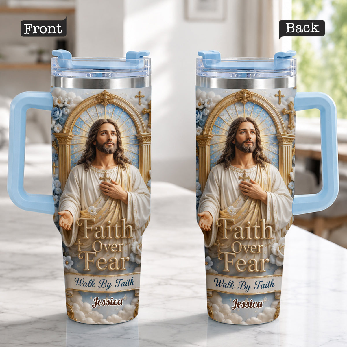 Faith Over Fear - Personalized Christian Tumbler With Plush Charm