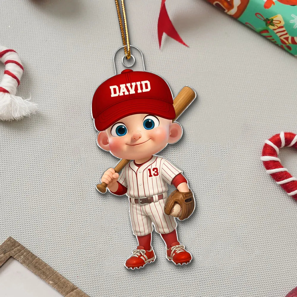Baseball Acrylic Ornament with Cute Character Design, Customizable Holiday Tree Decoration, Perfect Gift for Kids and Families