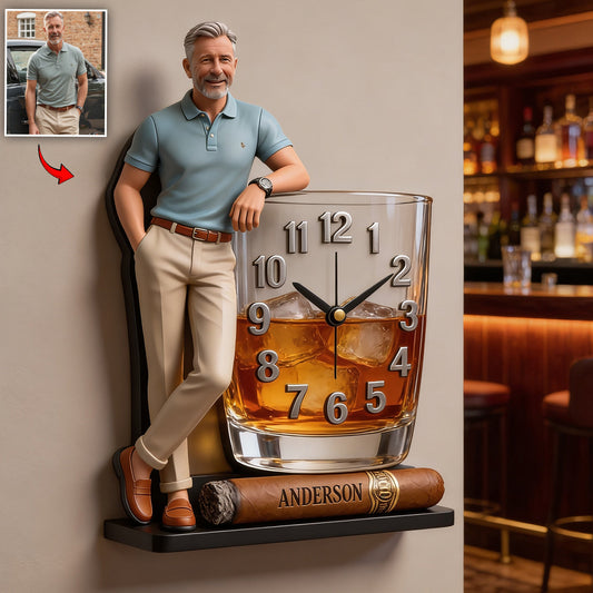 Custom Any Photo Whiskey & Cigar - Personalized Whisky Acrylic Wall Clock