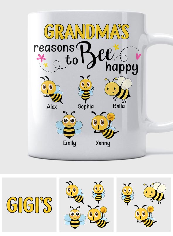 Grandma's Reasons To Bee Happy - Personalized Bee Mug