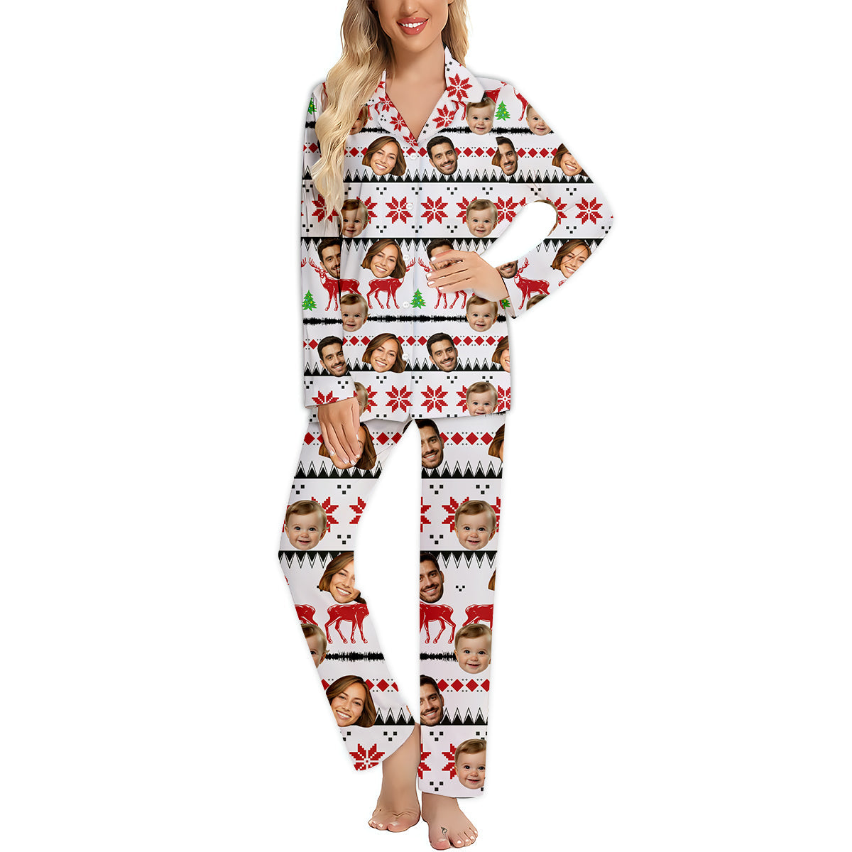 Custom Photo Pajamas Christmas - Family gift for anyone, dog lover, cat lover - Personalized Button Down Pajamas