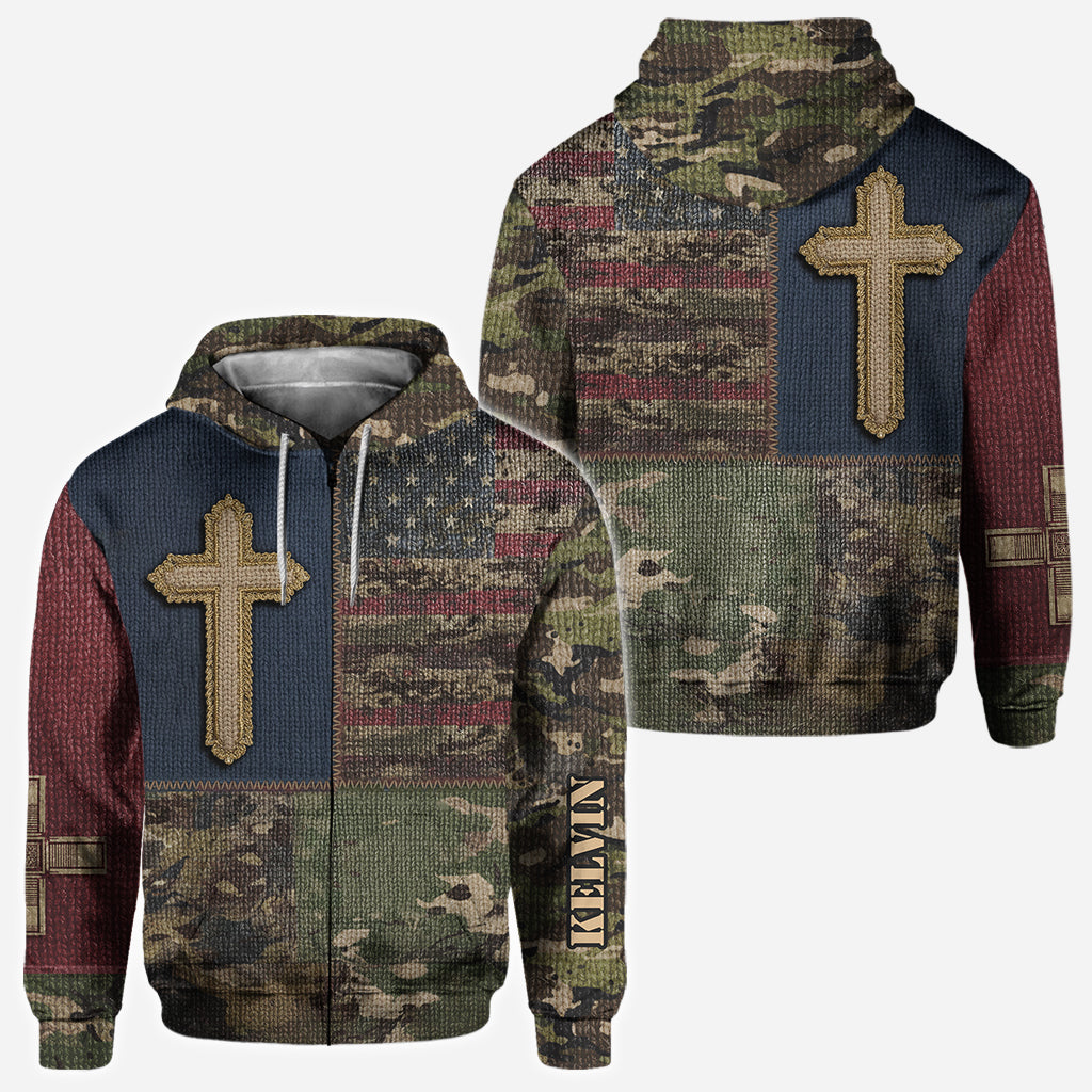 American Flag Cross Faith All Over Print Hoodie - Personalized Christian All Over Shirt