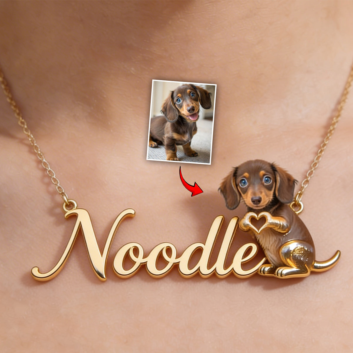 Custom Any Photo - Personalized Dog Shaped Metal Pendant Necklace