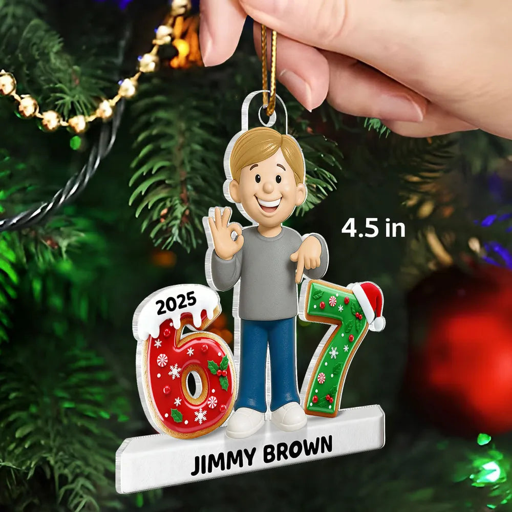 Personalized Acrylic Ornament with Cute Cartoon Boy & Christmas Numbers, Festive Tree Decor & Unique Kids Gift