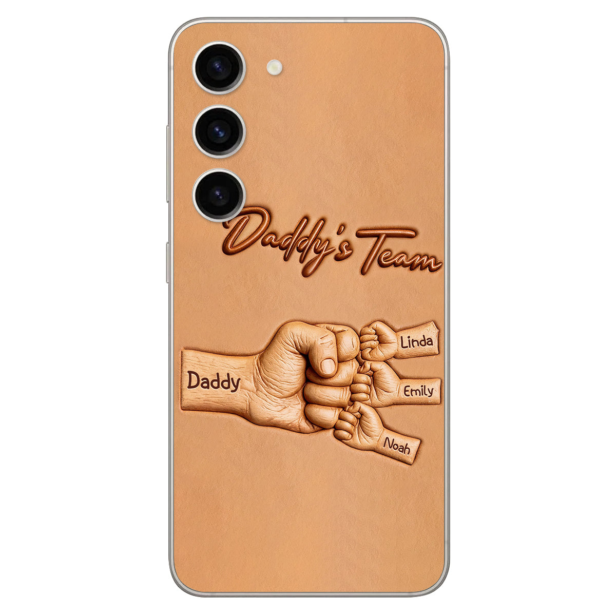 Daddy's Team - Personalized Father 3D Embossed Leather Phone Case