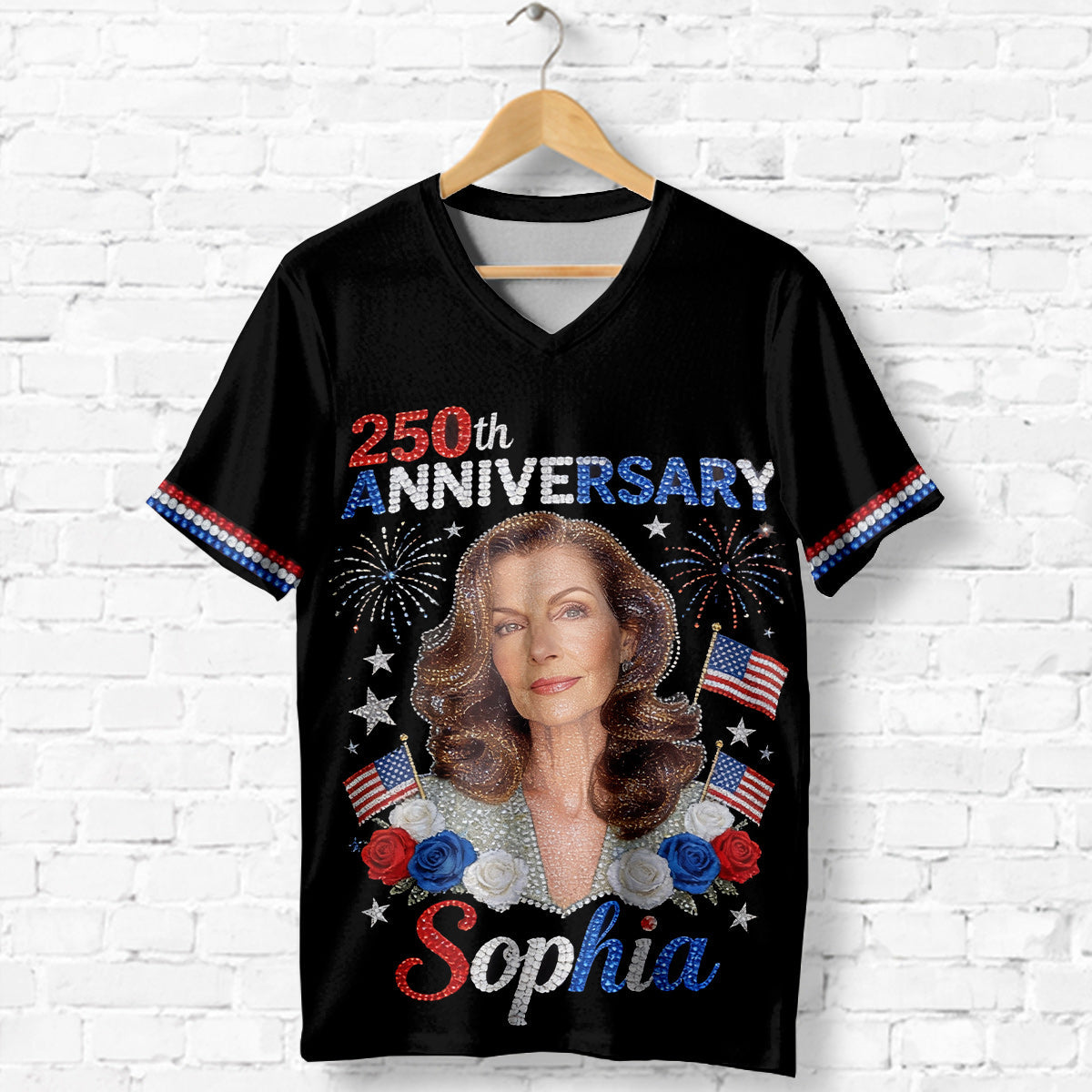 Custom Any Photo - Personalized Independence Day/ 4th of July Fully Printed V-Neck T-Shirt
