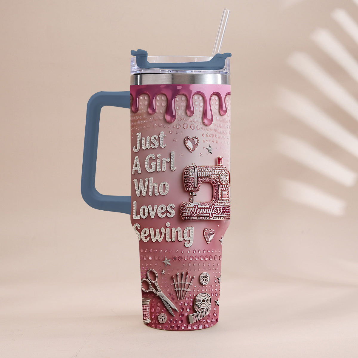 Just A Girl Who Loves Sewing - Personalized Sewing Tumbler With Handle