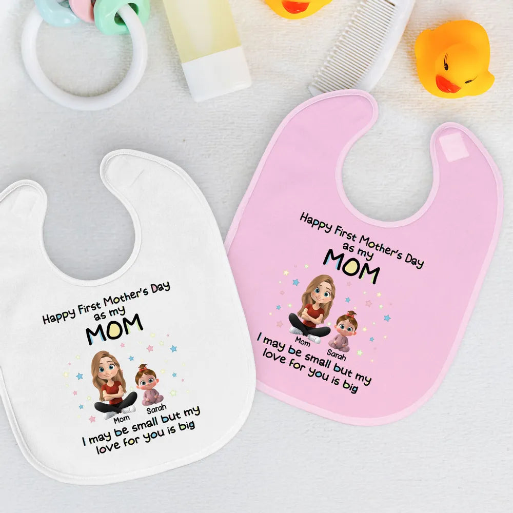 Cotton Baby Bib Personalized First Mother's Day Gift from Baby to Mom Sweet Keepsake with Cute Mom and Baby Art