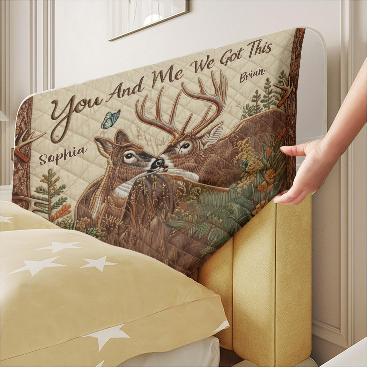 Deer Couple - Personalized Hunting Headboard Slipcover