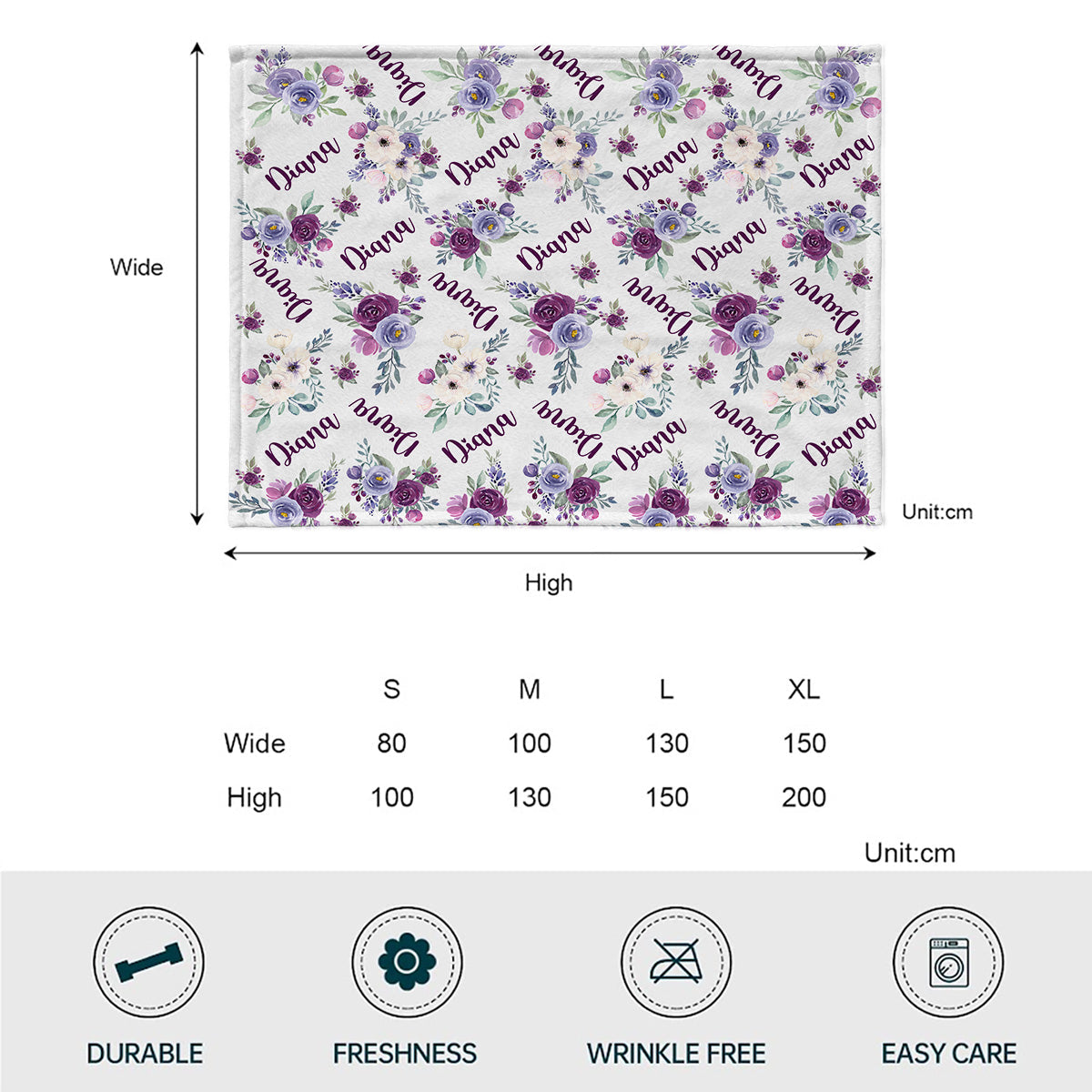 Custom Name Purple Flowers - Personalized Bestie Blanket