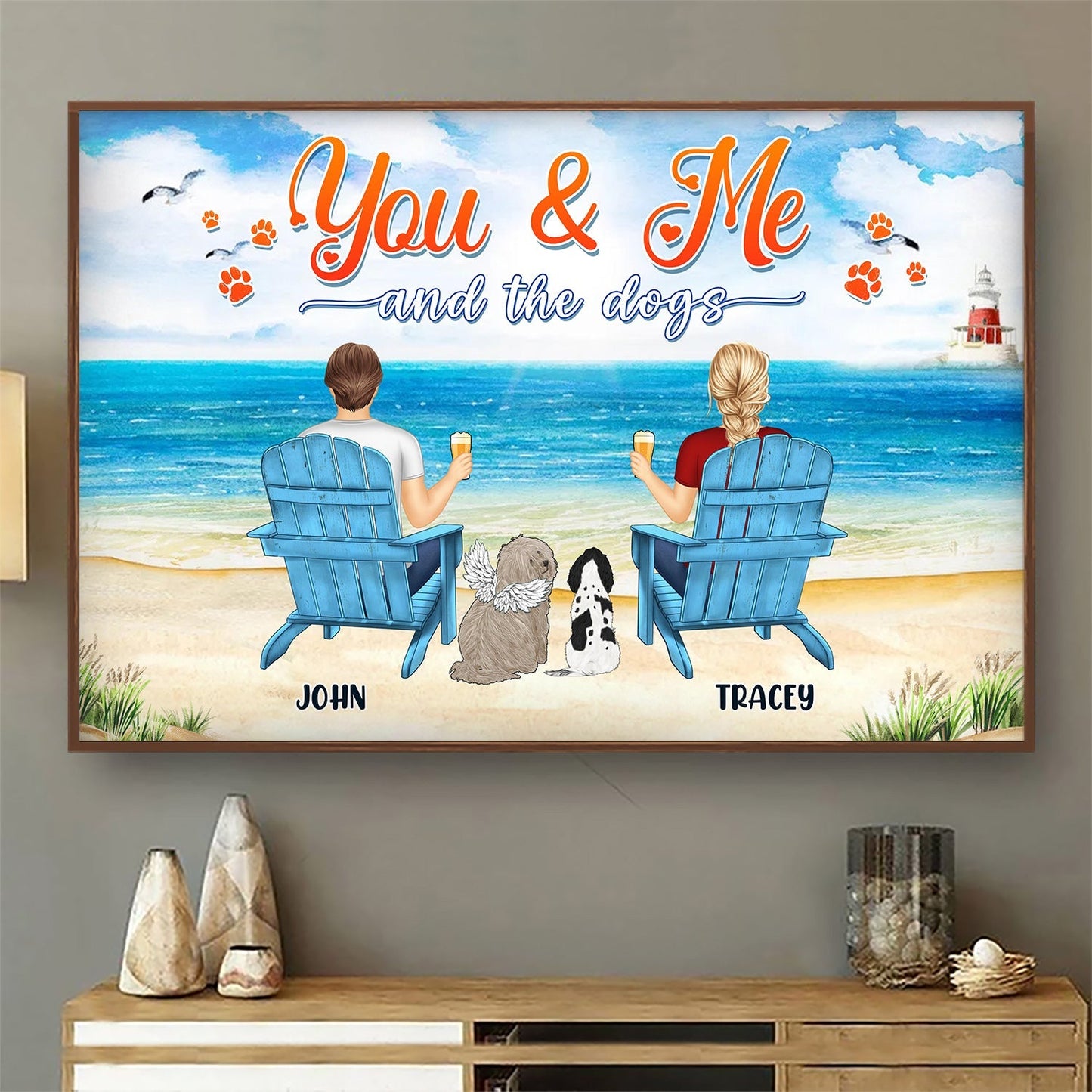 Beach Sunset You, Me & Fur Babies - Personalized Canvas Gift for Pet Lovers