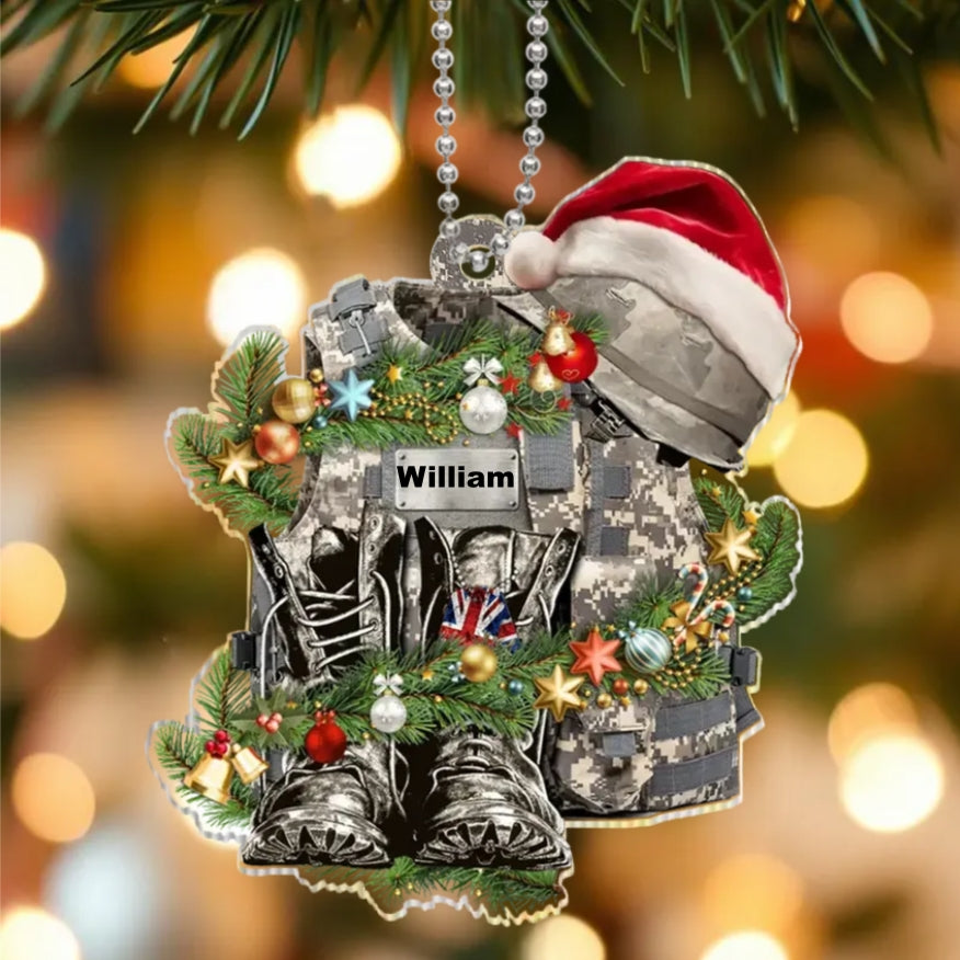 Military Uniform Boots & Hat Personalized Flat Acrylic Ornament - Perfect Gift For Christmas, Keychain, Cloth & Bag Sticker Decoration