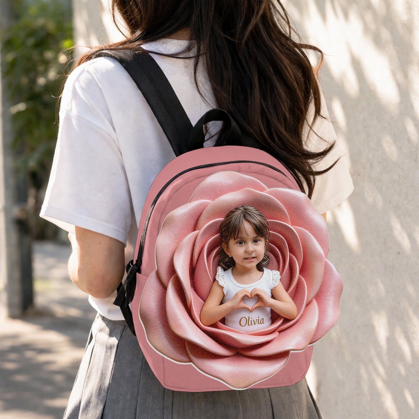 Custom From Photo And Flower - Personalized Kid Changeable Leather Patch Backpack