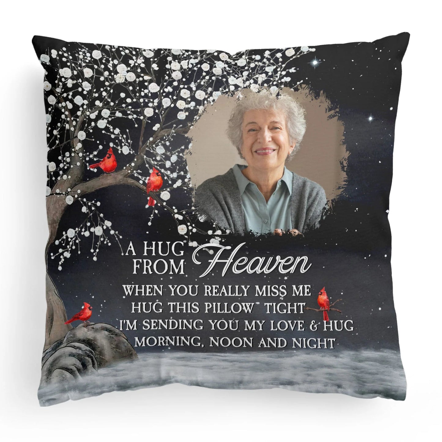 Custom Photo Square Pillow – A Hug From Heaven Memorial Cushion To Hold When You Miss Them, Unique Sympathy Gift & Cozy Room Decor
