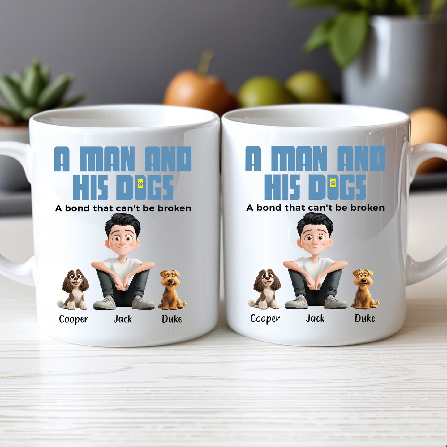 Heartwarming Pet-Themed Mug – Personalized 'A Man and His Dogs' Design, Ideal Gift for Dog Owners