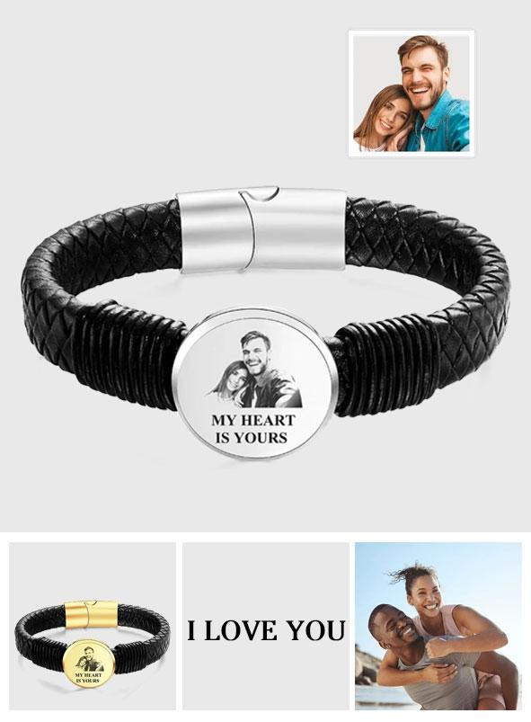 Any Photo - Personalized Couple Photo Leather Wide Bracelet