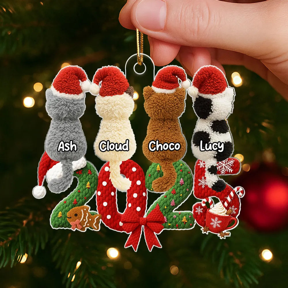 Personalized Acrylic Ornament with Santa Hat Cats – Cute Christmas Tree Decor & Unique Gift for Cat Lovers