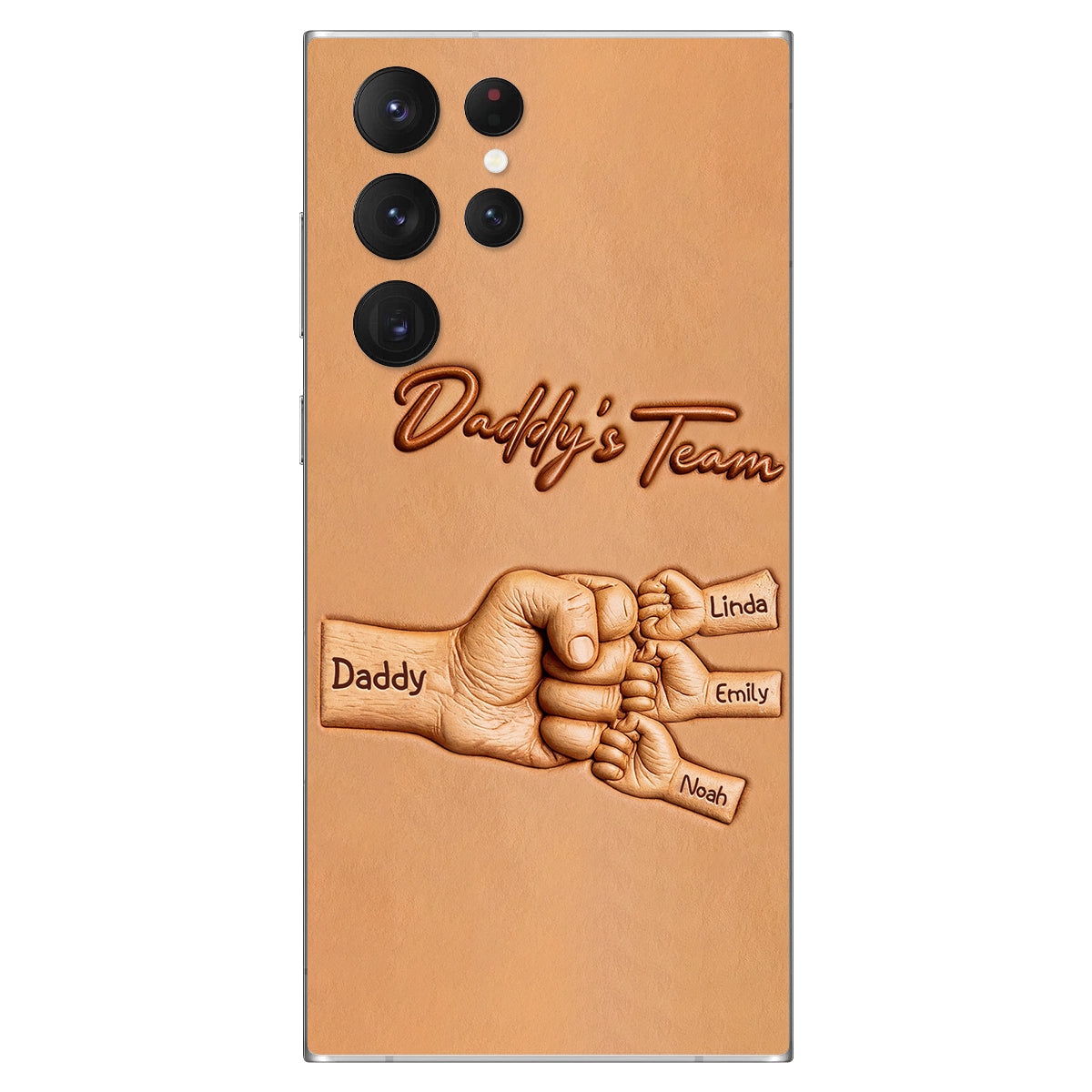 Daddy's Team - Personalized Father 3D Embossed Leather Phone Case