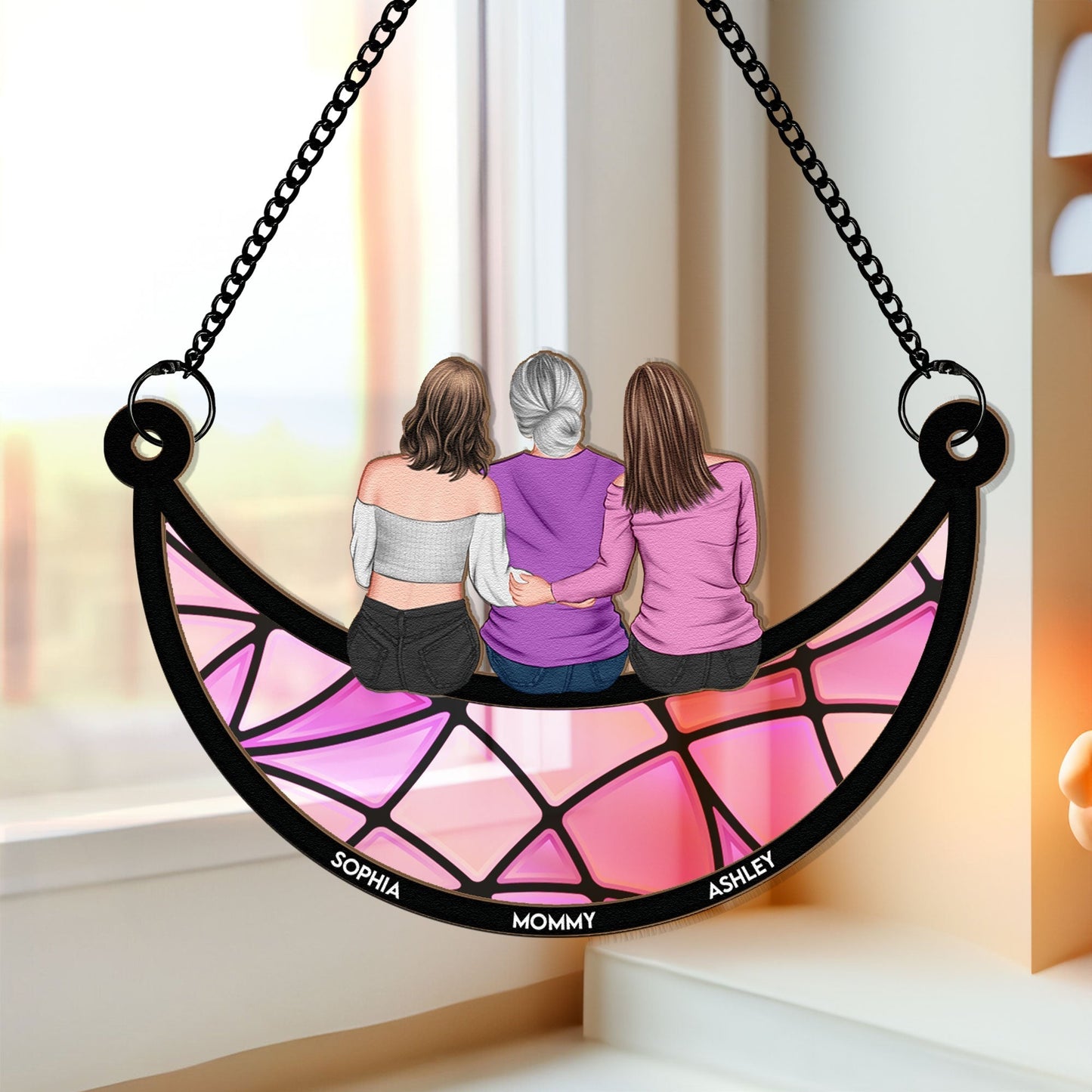 Mother & Daughter Back View Ornament in Wood and Acrylic, Personalized Romantic Gift for Mom’s Special Day