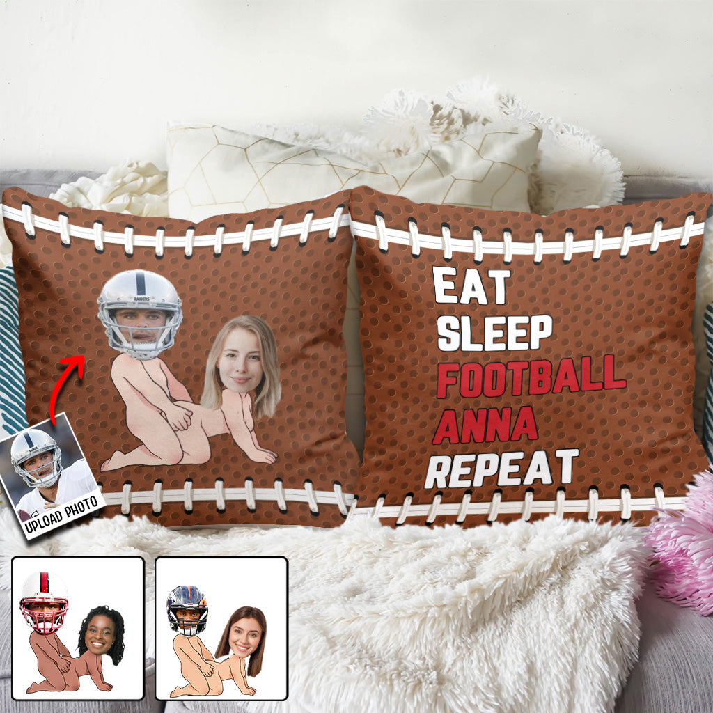 Eat Sleep Football You Repeat - Personalized Football Throw Pillow