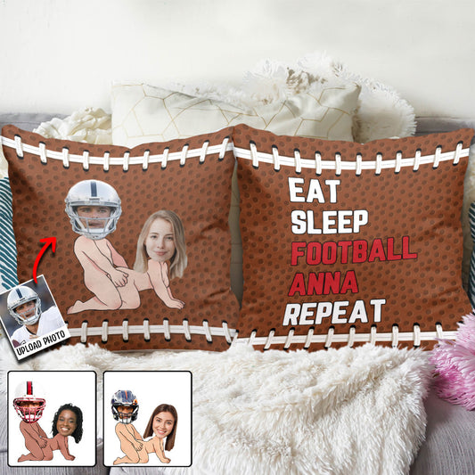 Eat Sleep Football You Repeat - Personalized Football Throw Pillow