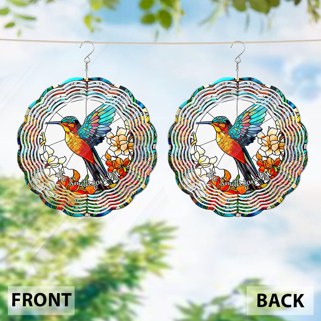 Beautiful Hummingbird Surrounded by Flowers - Personalized Hummingbird Wind Spinner