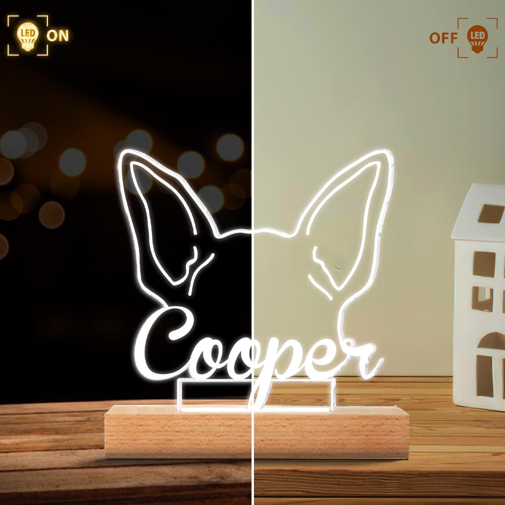 Dog's Ears Memorial Cute Personalized Gift - Gift for dog lovers, who lost dog - Personalized Shaped Plaque Light Base