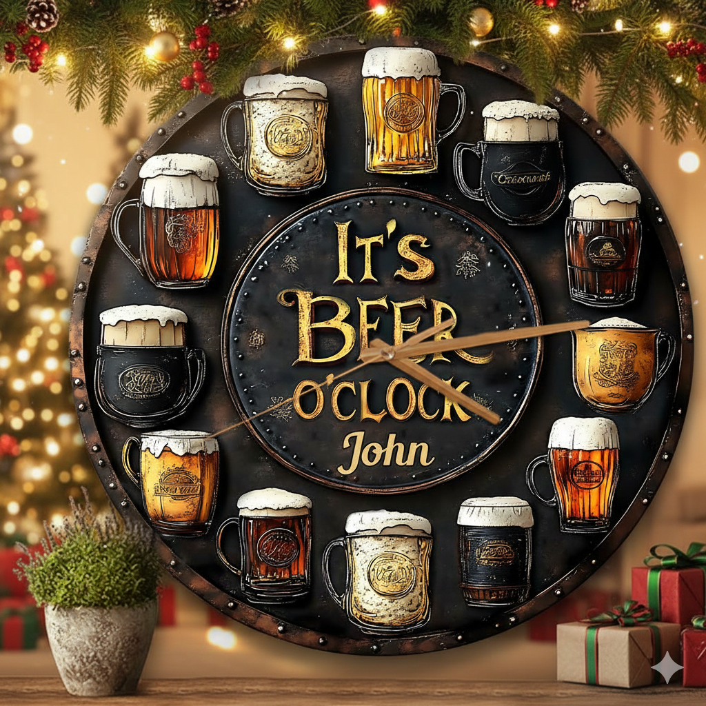 Christmas Beer O’Clock – Personalized Wall Clock Gift for Beer Lovers
