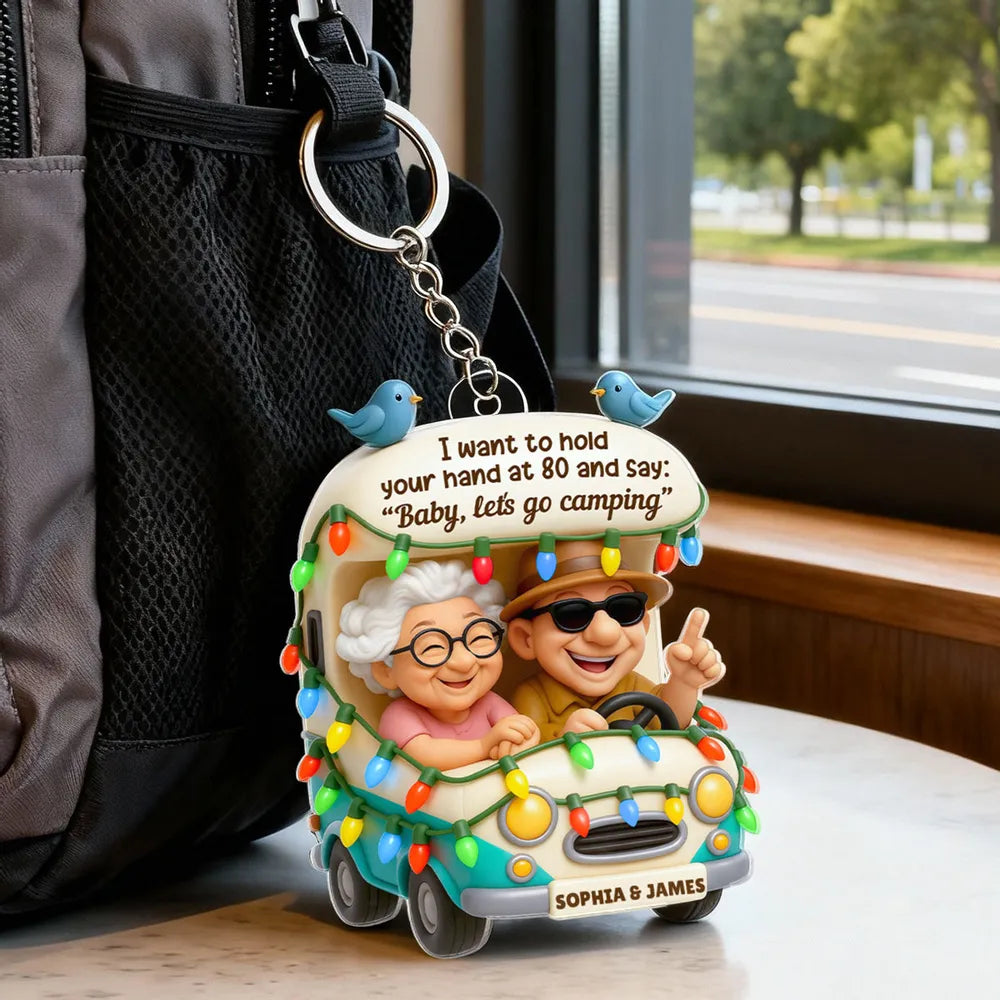 Acrylic Keychain Personalized Camping Couple Charm with Sweet Quote, Cute Daily Accessory and Unique Gift for Him or Her