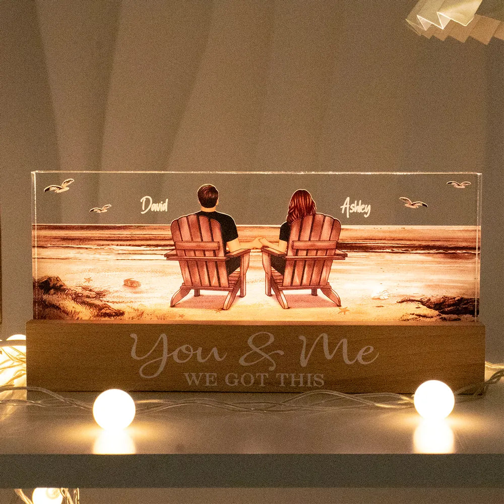 Block LED Light Plaque with Beach Couple Design, Romantic Ambience, Perfect Gift for Couples