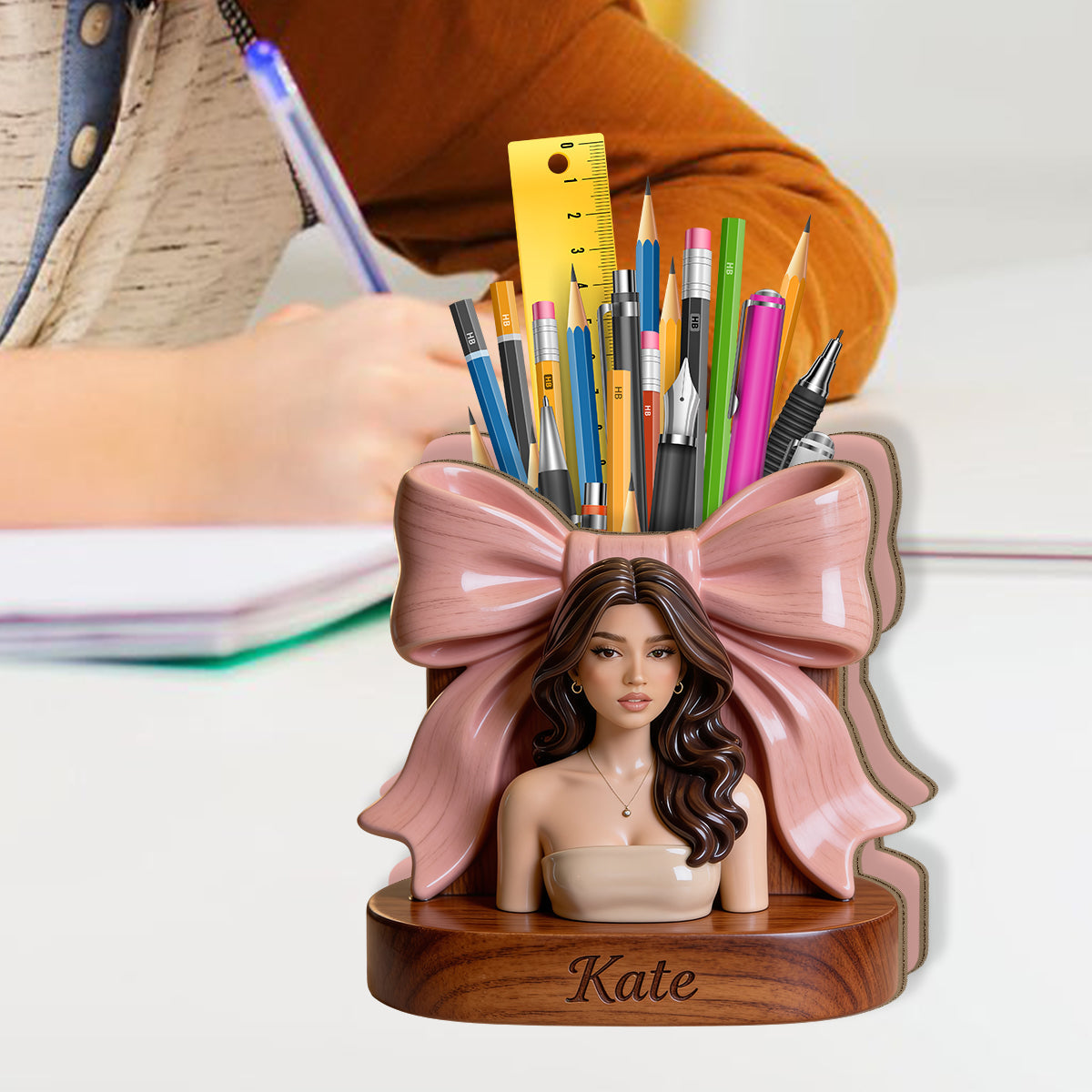 Custom Any Photo, Love Makeup - Personalized Makeup Wooden Desk Organizer