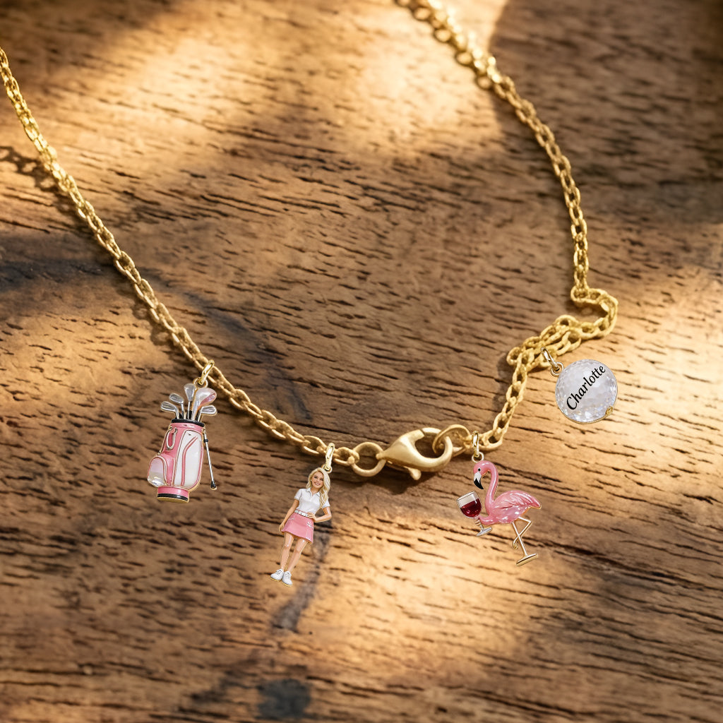 Custom Any Photo Golf & Wine - Personalized Golf Metal Necklaces With Pendants