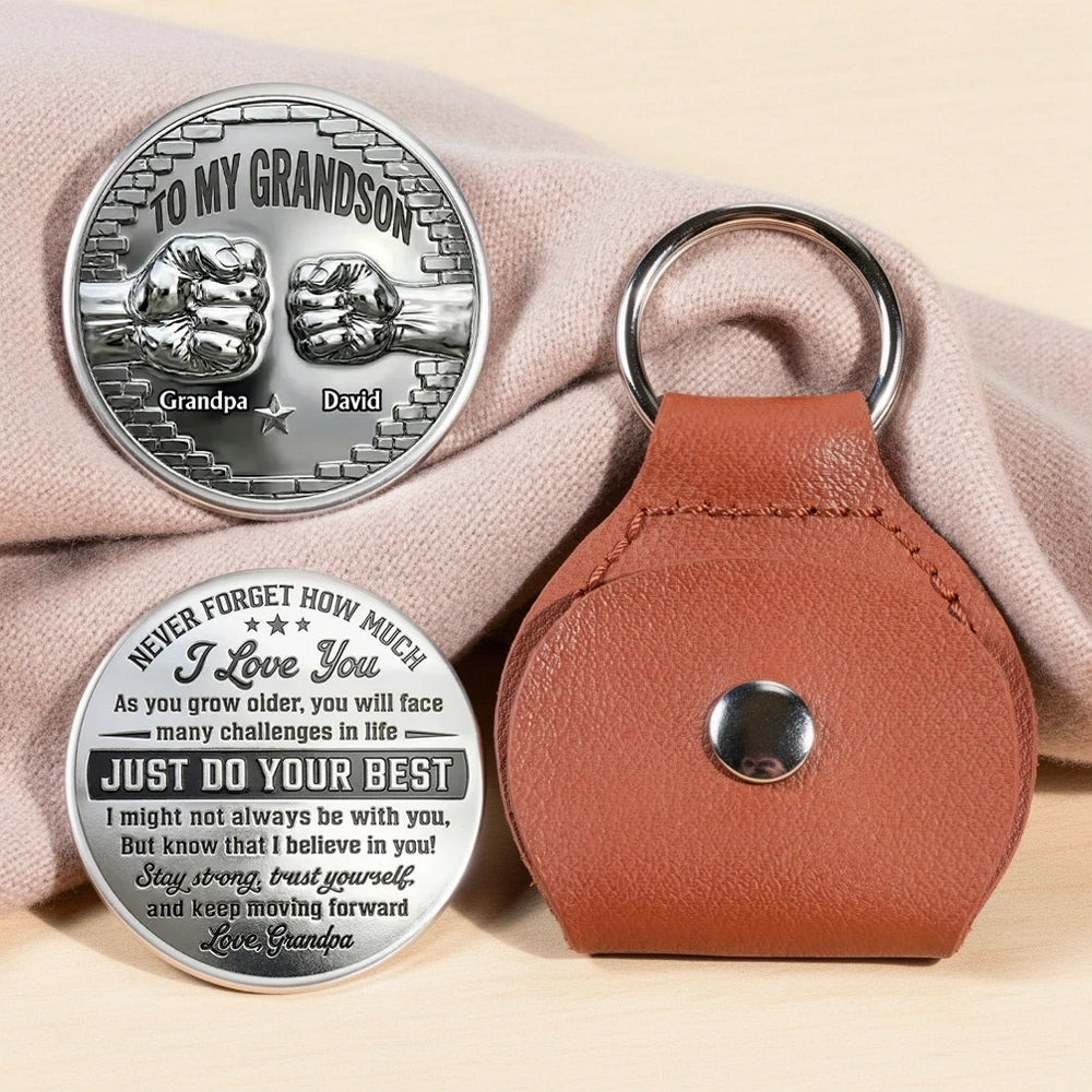 Personalized Pocket Hug Coin for Grandson from Grandpa - Encouraging Keepsake Gift for Everyday Strength